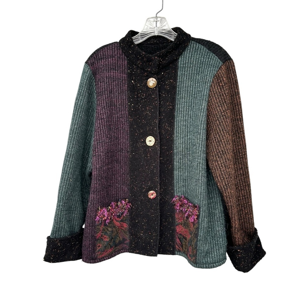 Lee Andersen Patchwork Indie Cardigan Sweater - Size Medium - Black & Purple - Picture 4 of 8